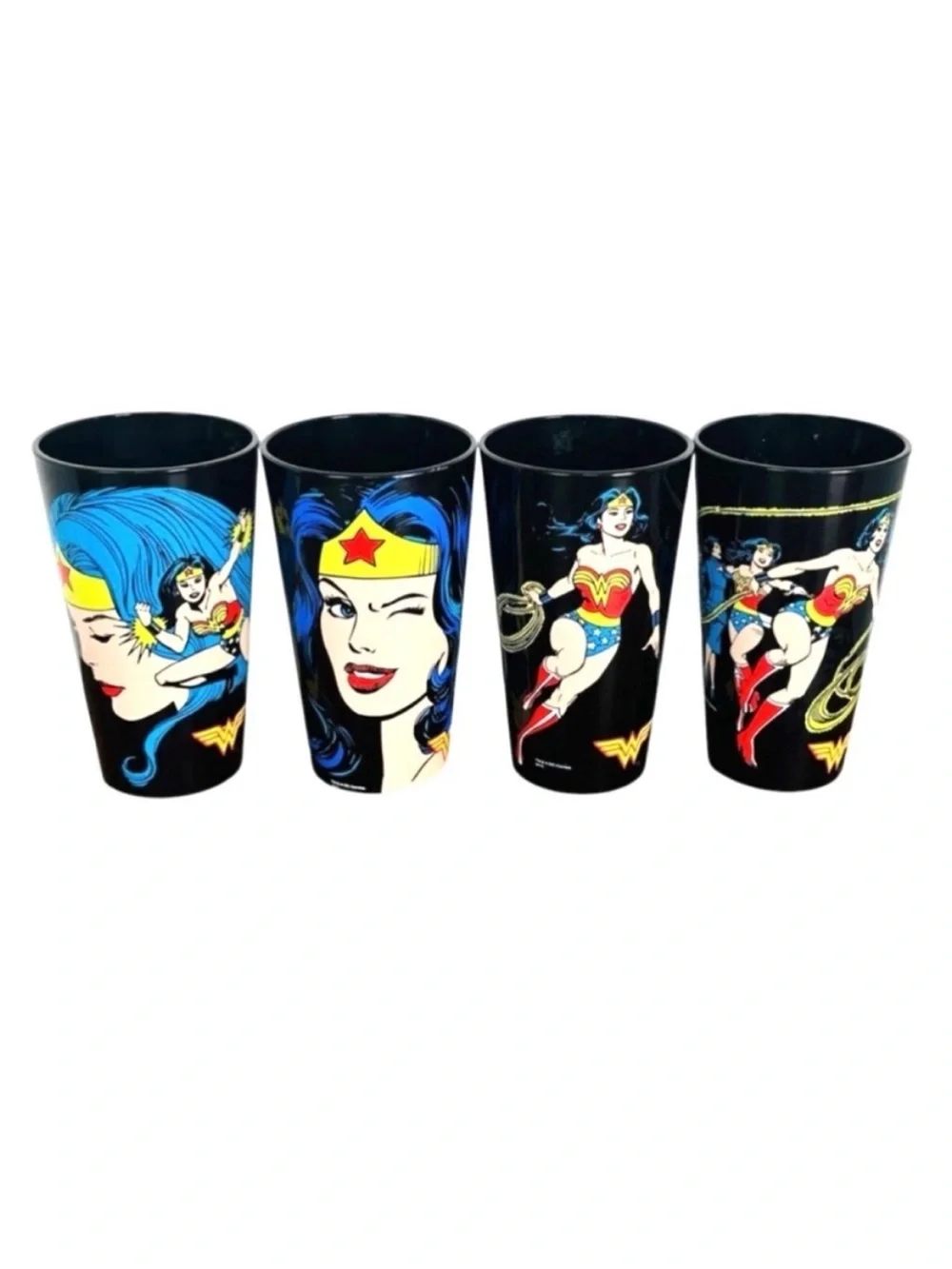 DC Comics WONDER WOMAN SET of 4 Drinking Glasses Toonlabsink Graphic Tumblers